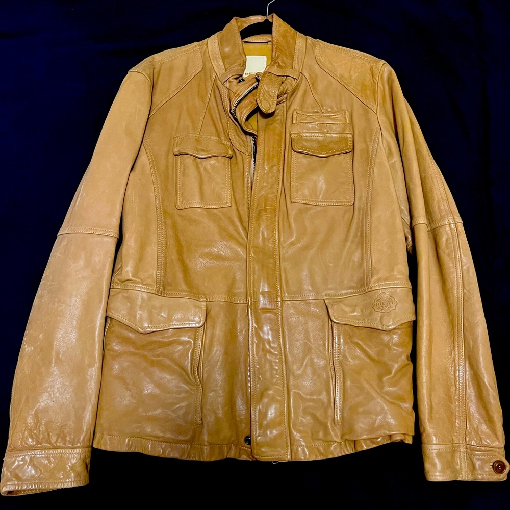 Amazing mens Diesel Leather Jacket vintage, camel color!